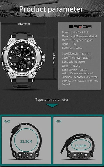 Military Sports Watch Dual Display Waterproof