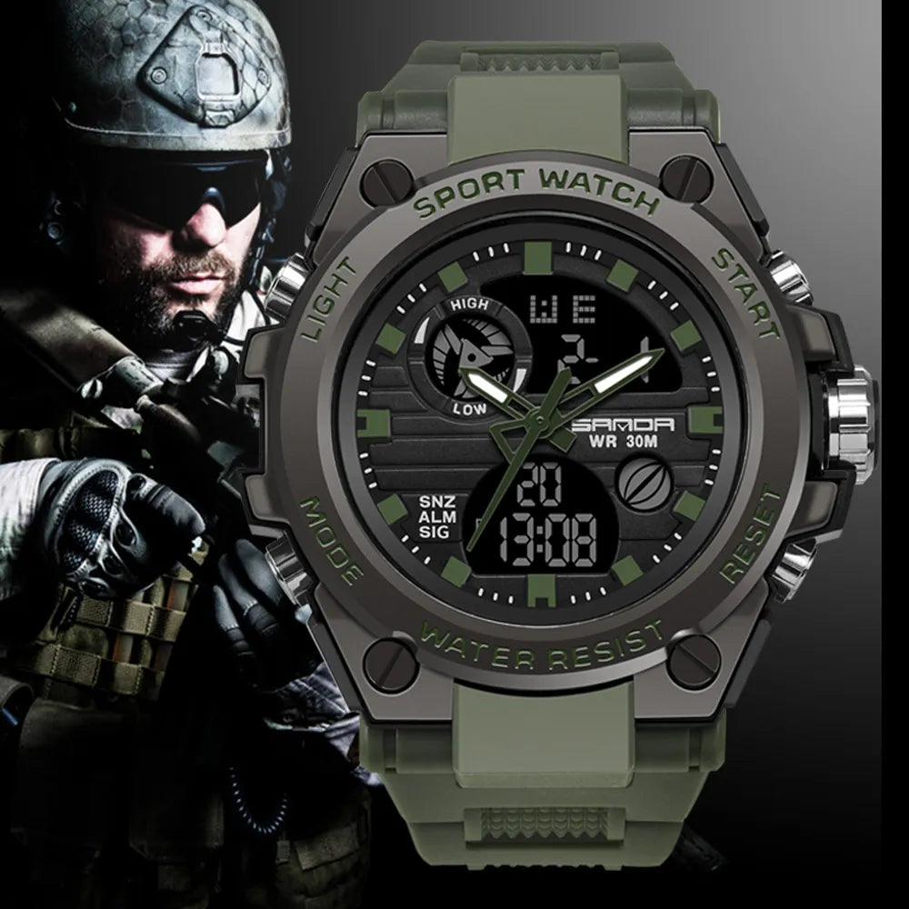 Military Sports Watch Dual Display Waterproof